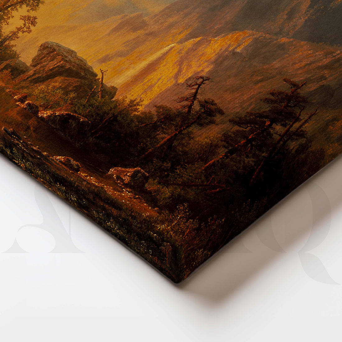 Golden Sunset Mountain Landscape Canvas Artwork – Asha Art Studio