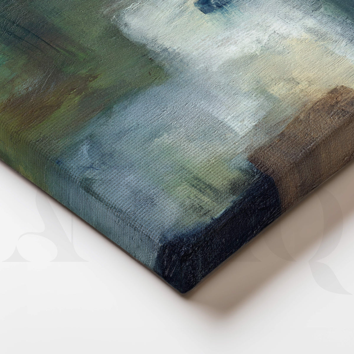 Deep Blue and Olive Abstract Canvas Artwork for Modern Wall Decor – Asha Art Studio – Image 2