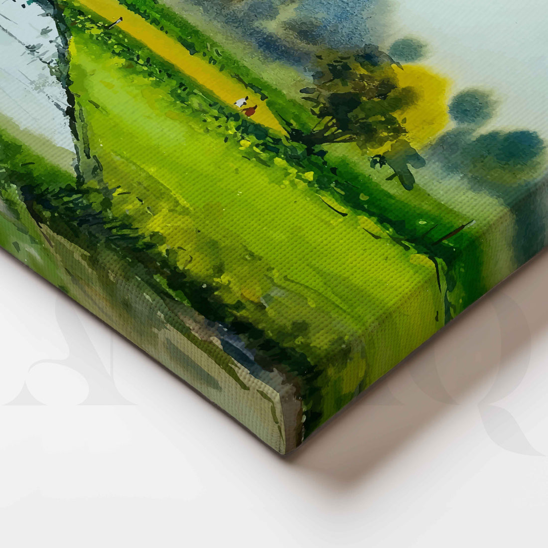 Green Countryside Pond Canvas Artwork – Asha Art Studio