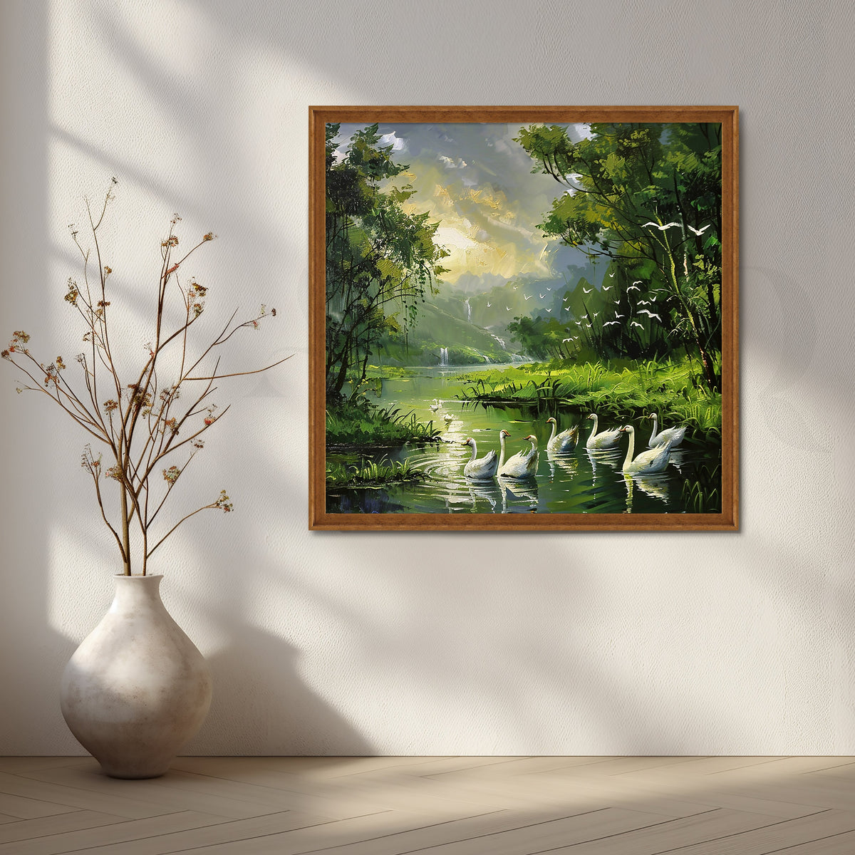 Serene Swan Lake Canvas Artwork – Asha Art Studio – Image 6