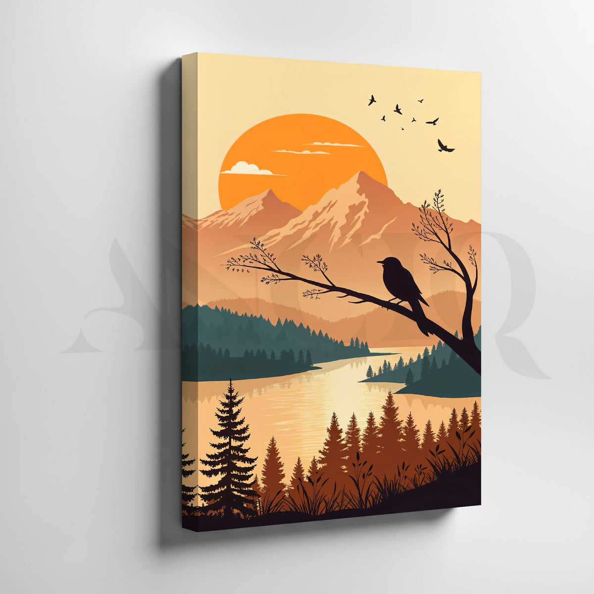 Sunset Mountain Lake Landscape Wall Artwork (Ready to Ship) – Asha Art Studio – Image 3