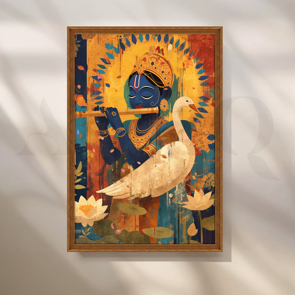 Krishna’s Swan Serenade Canvas Artwork – Asha Art Studio – Image 6