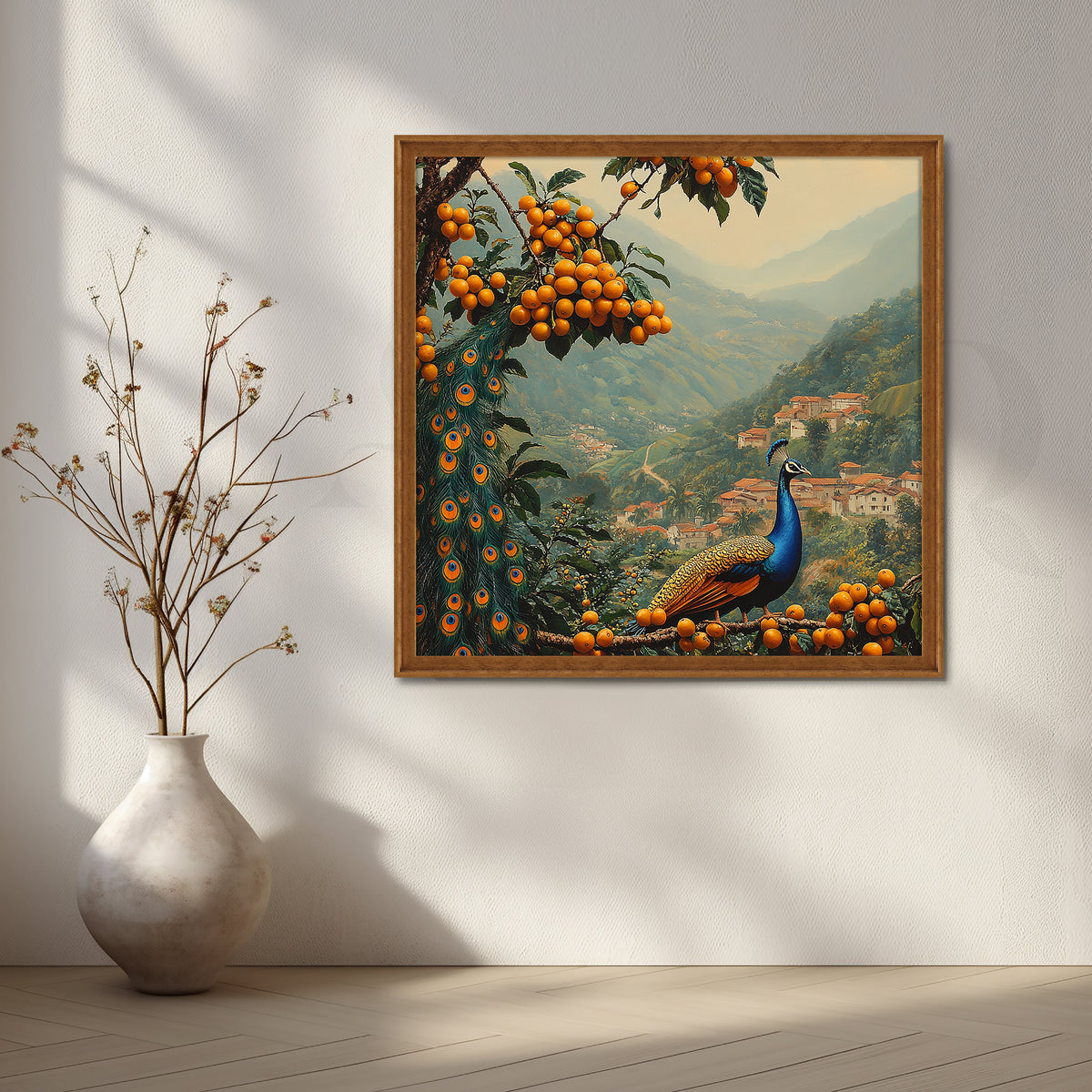 Hillside Orchard Peacock Canvas Artwork – Asha Art Studio – Image 6
