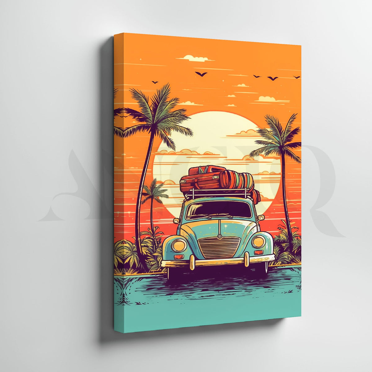 Vintage Beach Car Canvas Wall Artwork (Ready to Ship) – Asha Art Studio – Image 3