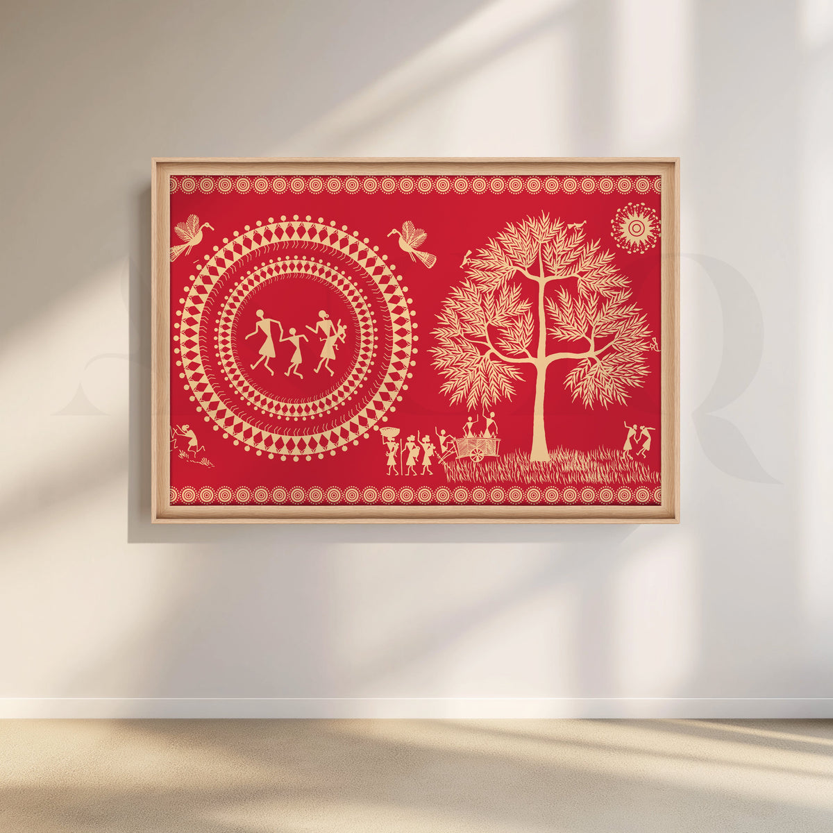 Red Warli Folk Art Canvas Artwork – Asha Art Studio – Image 5