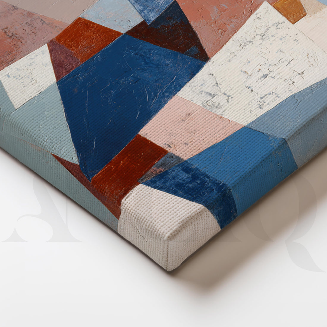 Geometric Blue and Terracotta Abstract Canvas Artwork – Asha Art Studio