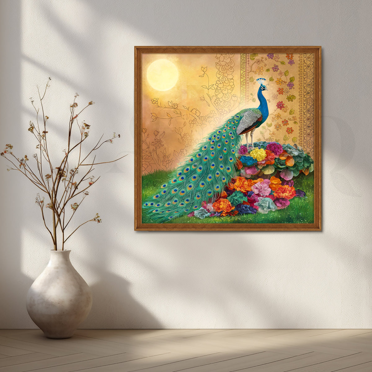 Morning Glory Peacock Canvas Artwork – Asha Art Studio – Image 6