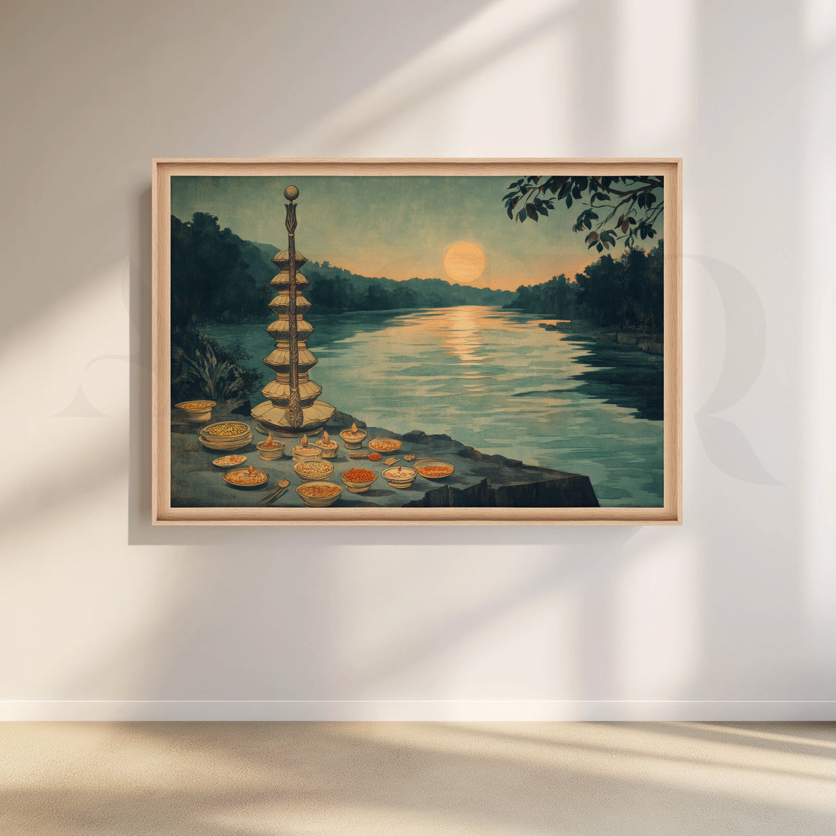 Ganga Aarti Sunset Offering Canvas Artwork – Asha Art Studio – Image 5