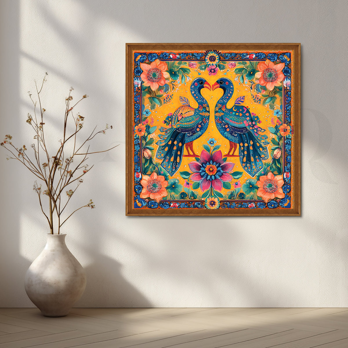 Twin Peacocks of Harmony Canvas Artwork – Asha Art Studio – Image 6