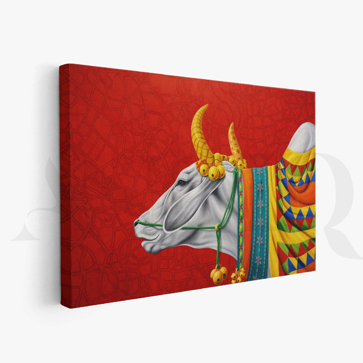 Vibrant Sacred Bull Canvas Artwork (Ready to Ship) – Asha Art Studio – Image 3