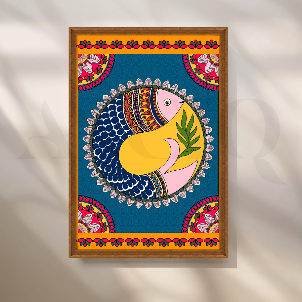 Madhubani Fish Harmony Folk Canvas Artwork – Asha Art Studio – Image 6