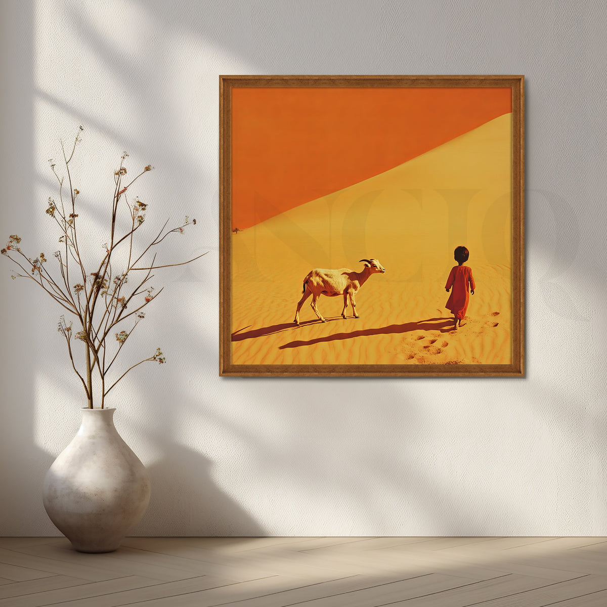 Desert Child and Goat Minimal Canvas Artwork – Asha Art Studio – Image 6