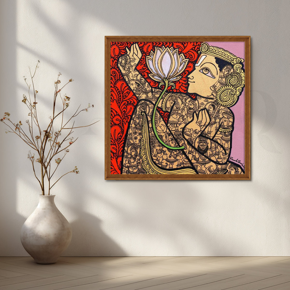 Indian Lotus Deity Folk Art Canvas Artwork – Asha Art Studio – Image 6