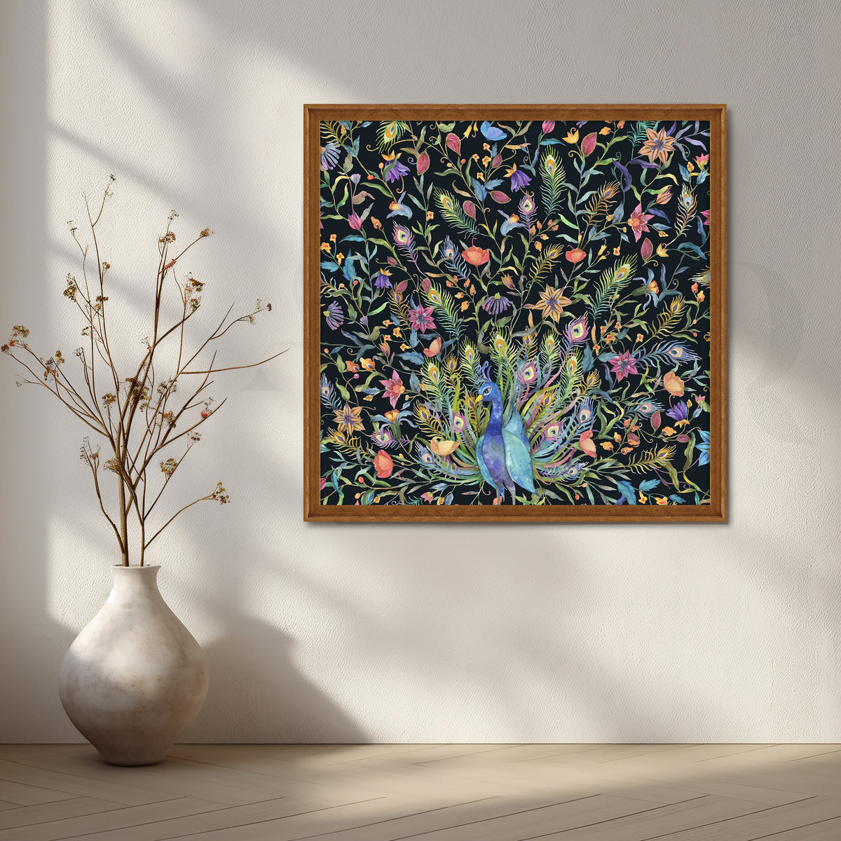 Night Garden Peacocks Canvas Artwork – Asha Art Studio – Image 6