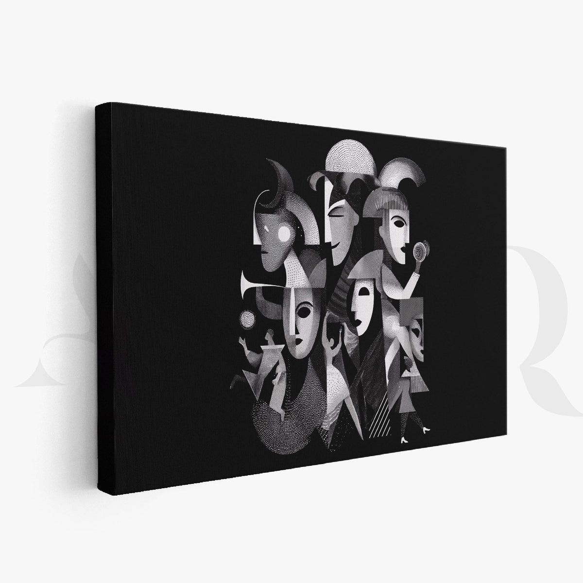 Cubist Noir Ensemble Canvas Artwork (Ready to Ship) – Asha Art Studio – Image 3