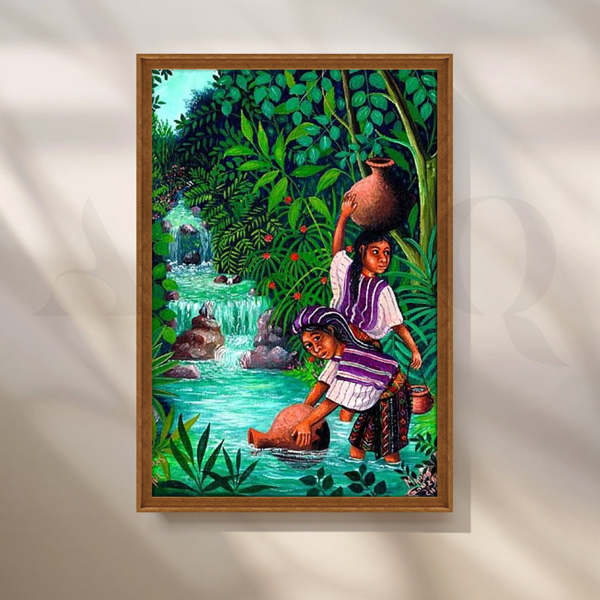 Tropical River Life Folk Canvas Artwork – Asha Art Studio – Image 6