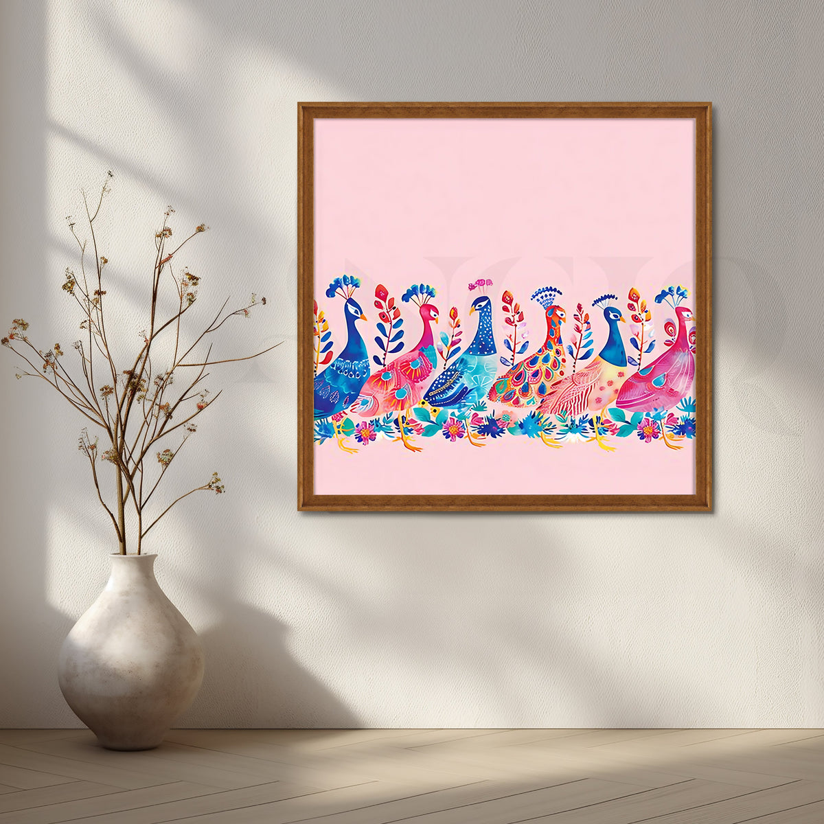 Pink Peacock Parade Canvas Artwork – Asha Art Studio – Image 6
