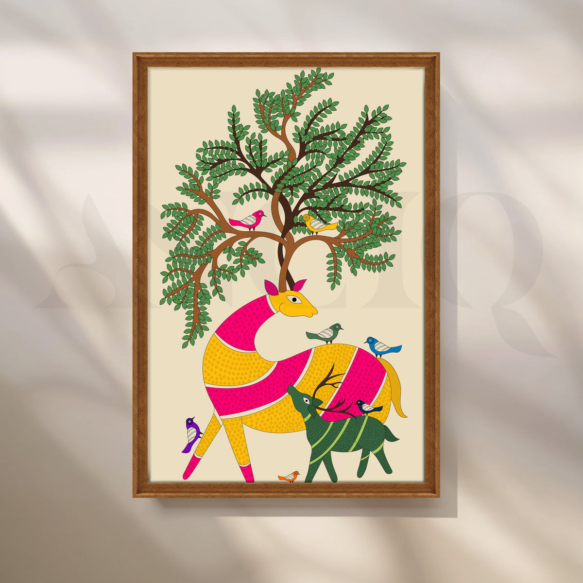 Gond Style Deer Family Under Tree Artwork – Asha Art Studio – Image 6