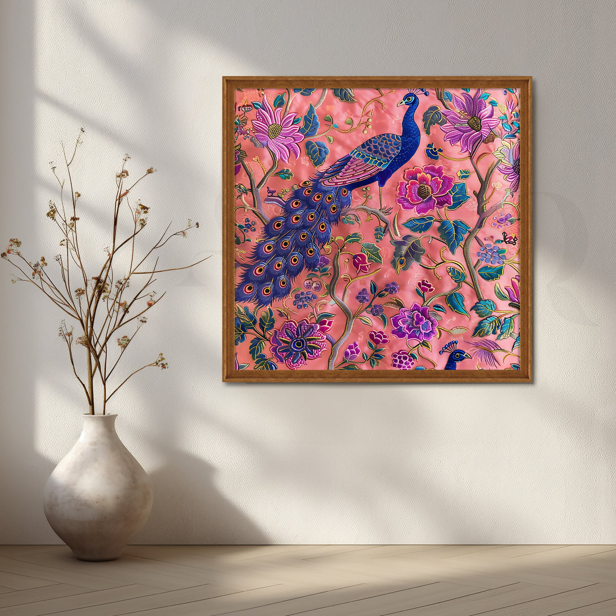 Peacock Paradise on Coral Canvas Artwork – Asha Art Studio – Image 6