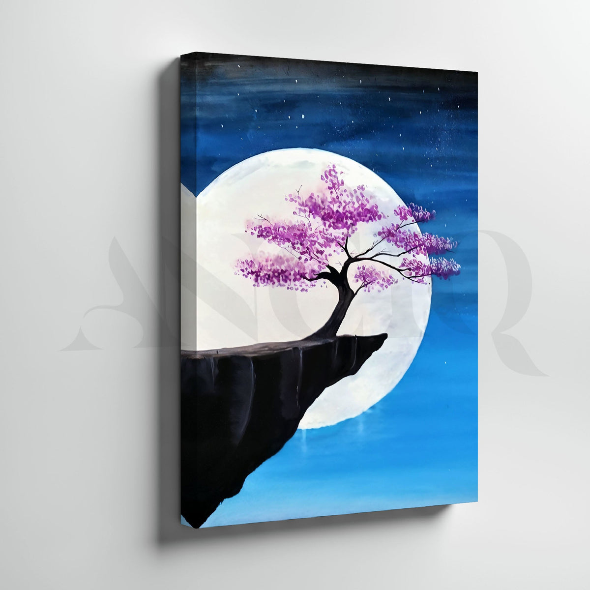 Moonlit Cherry Blossom Tree Canvas Artwork (Ready to Ship) – Asha Art Studio – Image 3