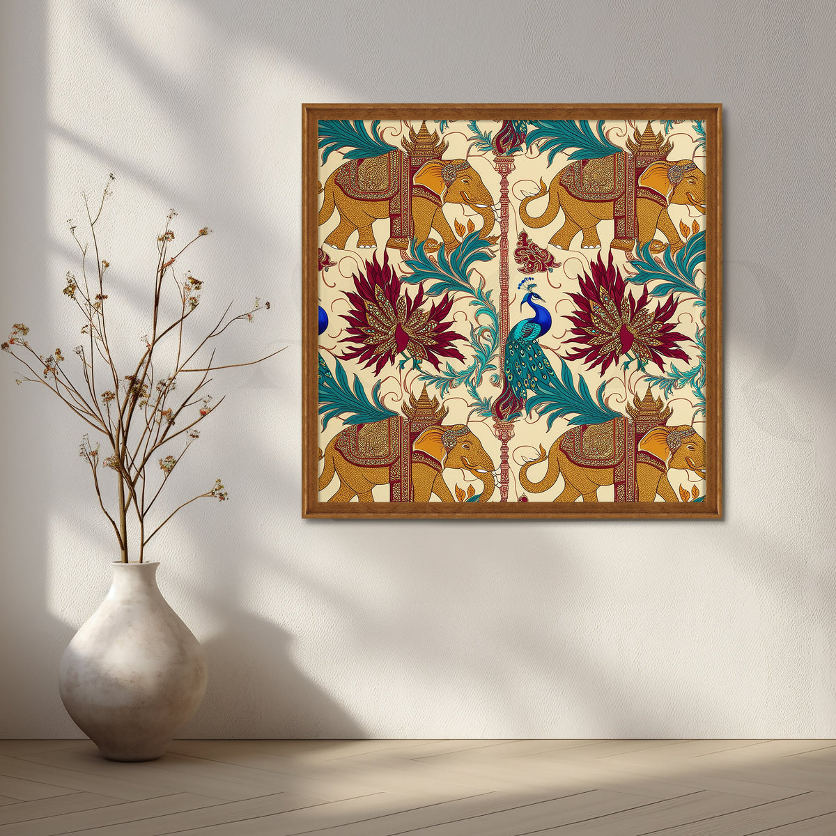 Elephant & Peacock Harmony Canvas Artwork – Asha Art Studio – Image 6