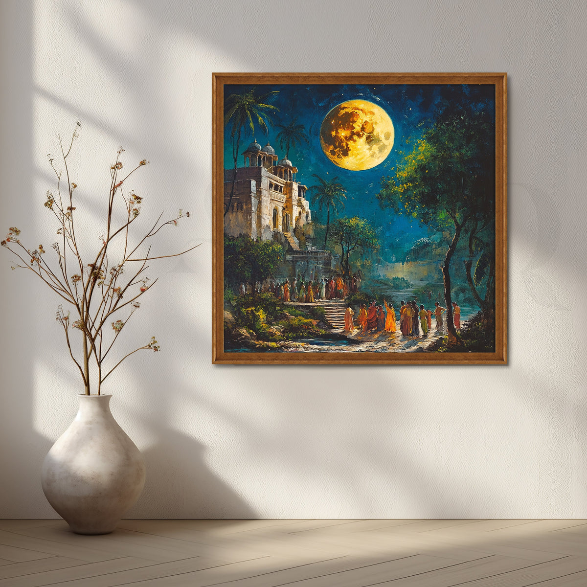 Moonlit Temple Procession Canvas Artwork – Asha Art Studio – Image 6