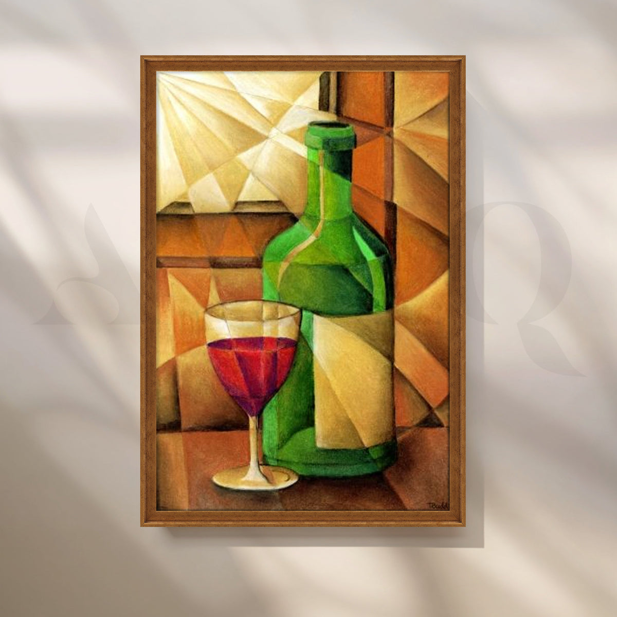 Cubist Wine Bottle Still Life Canvas Artwork – Asha Art Studio – Image 6
