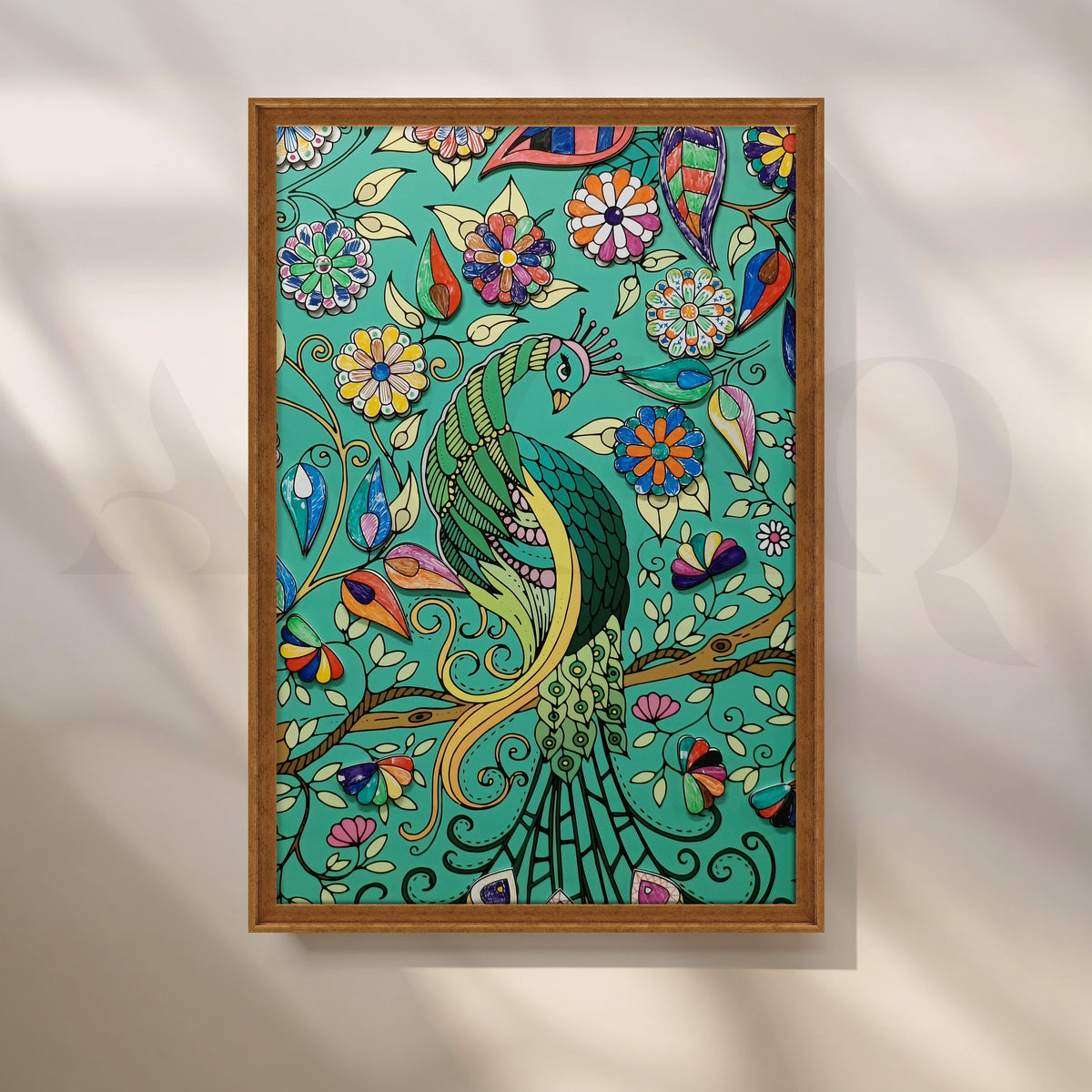 Emerald Peacock Garden Canvas Artwork – Asha Art Studio – Image 6