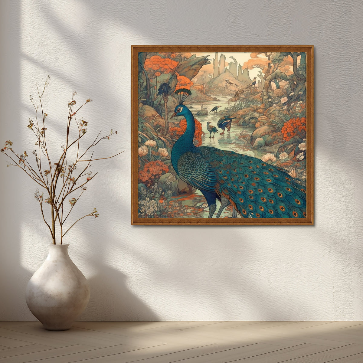 Whispering Peacocks by the Stream Canvas – Asha Art Studio – Image 6