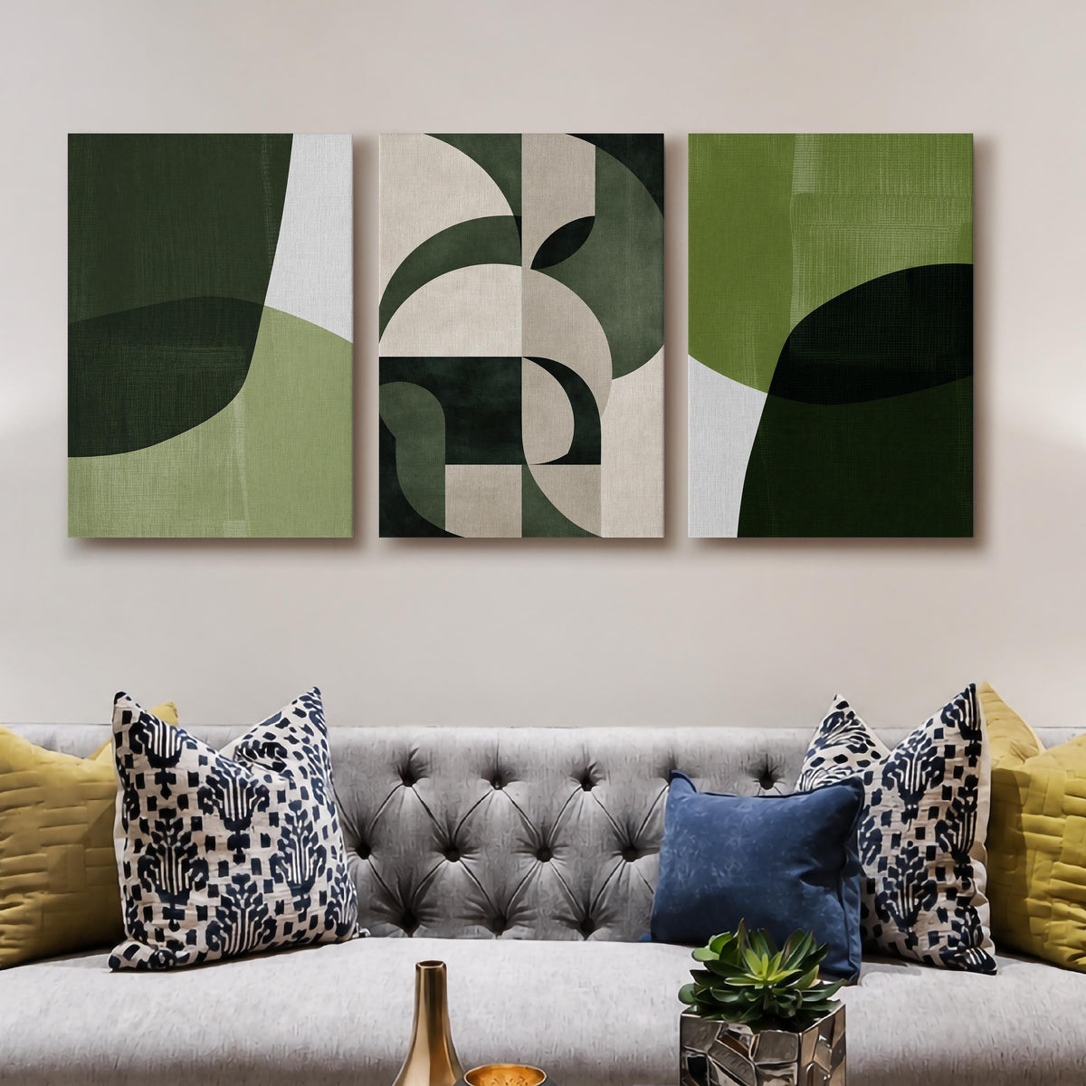 Green Abstract Gallery Wall Set of 3 - 18 x 24 Inches – Asha Art Studio