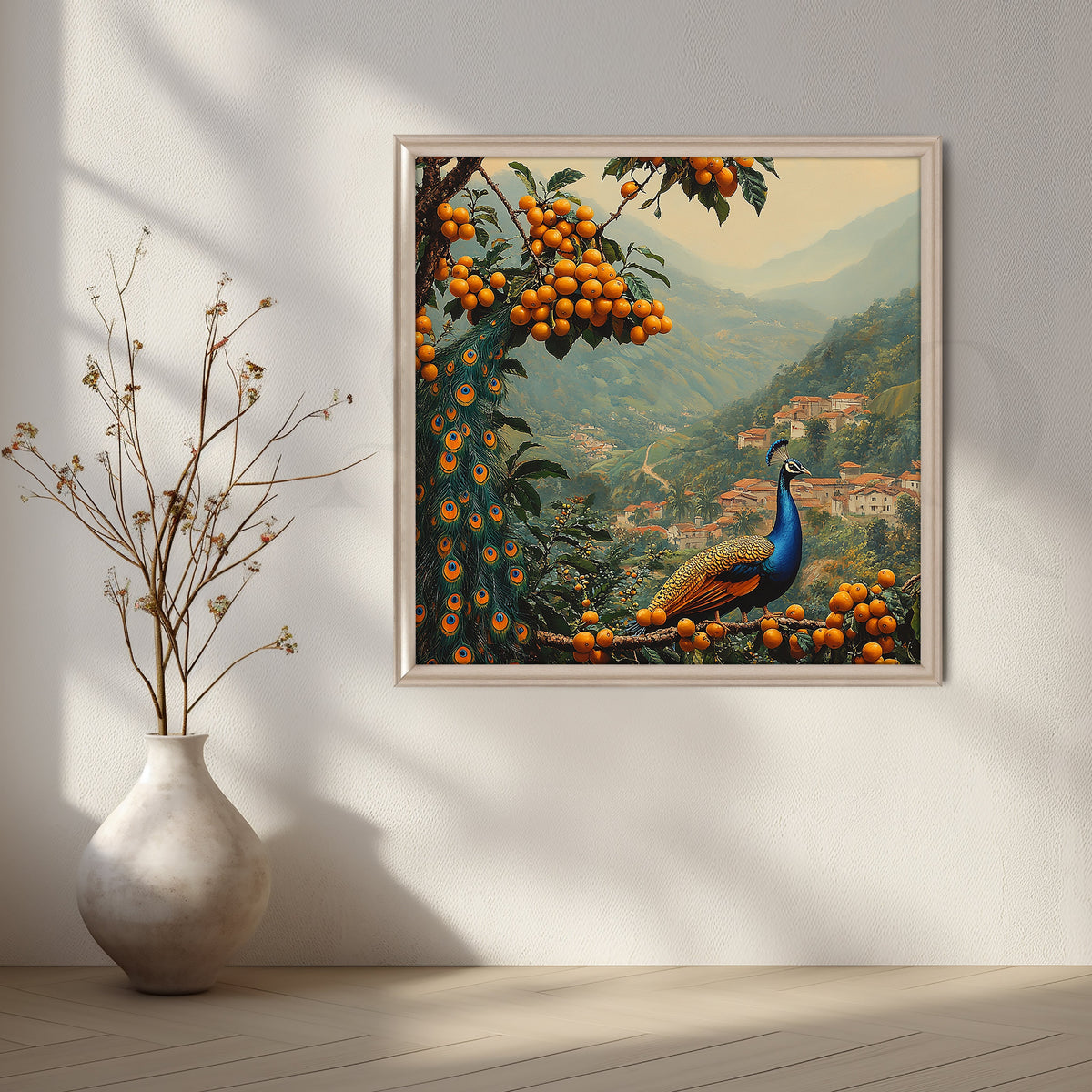 Hillside Orchard Peacock Canvas Artwork – Asha Art Studio – Image 4