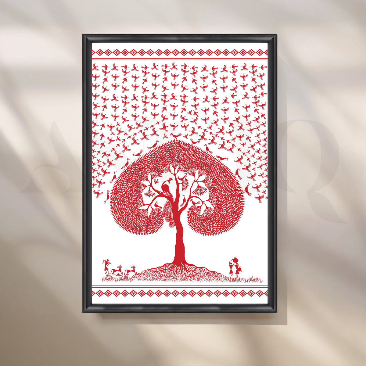 Red Warli Tree of Life Canvas Artwork – Asha Art Studio – Image 3