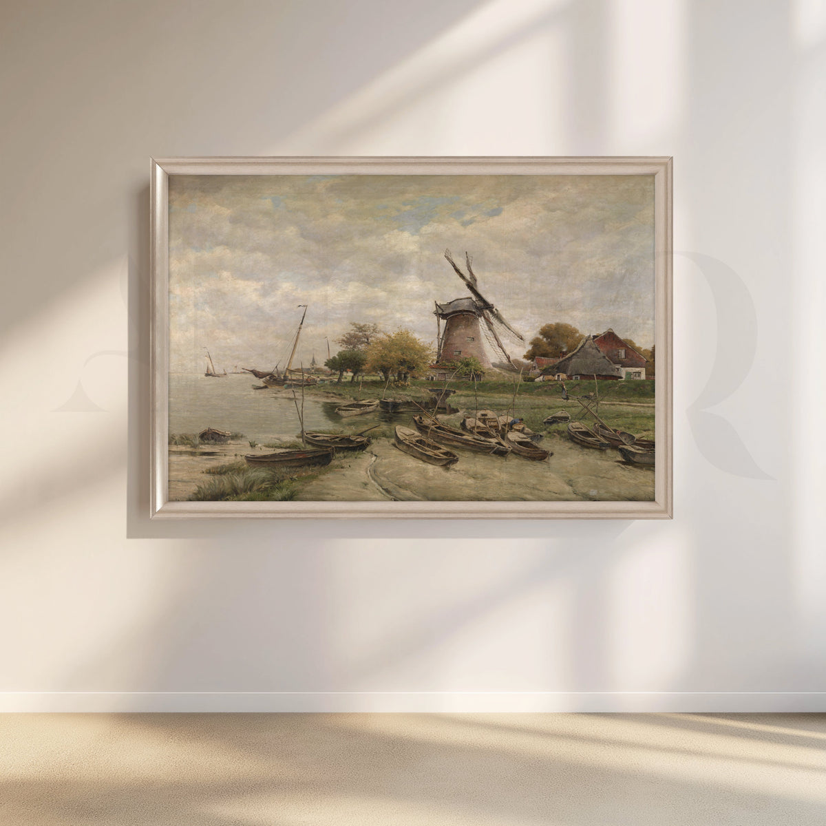 Riverside Windmill Landscape Canvas Artwork – Asha Art Studio – Image 4