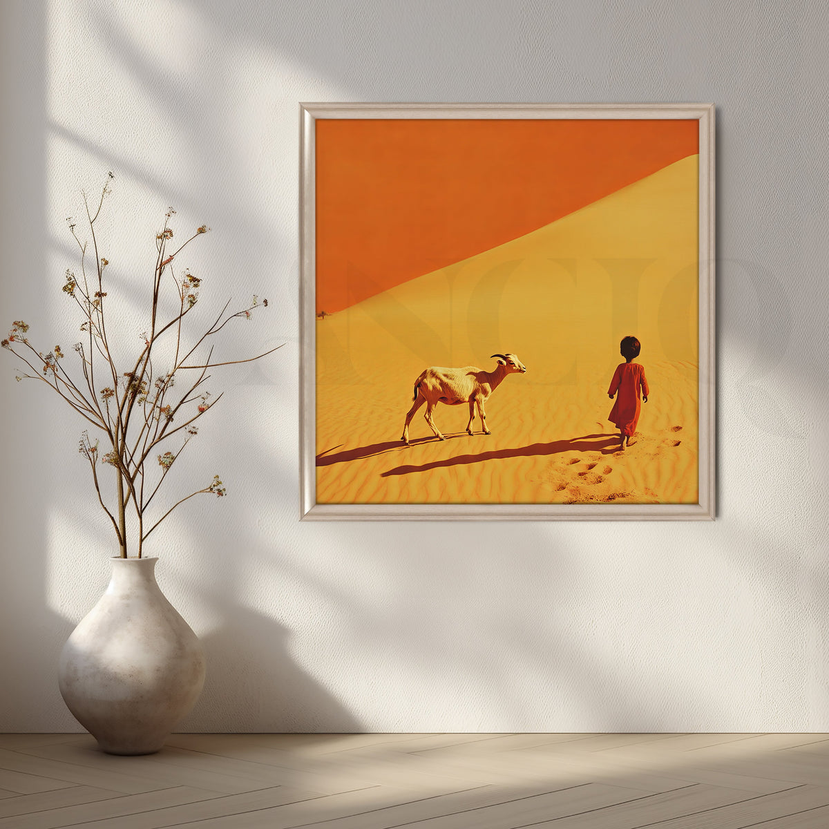 Desert Child and Goat Minimal Canvas Artwork – Asha Art Studio – Image 4