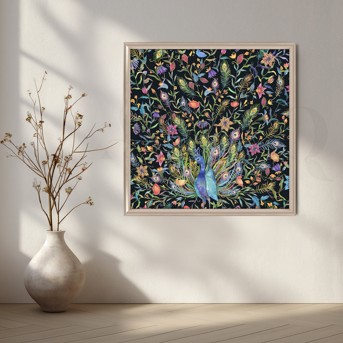 Night Garden Peacocks Canvas Artwork – Asha Art Studio – Image 4