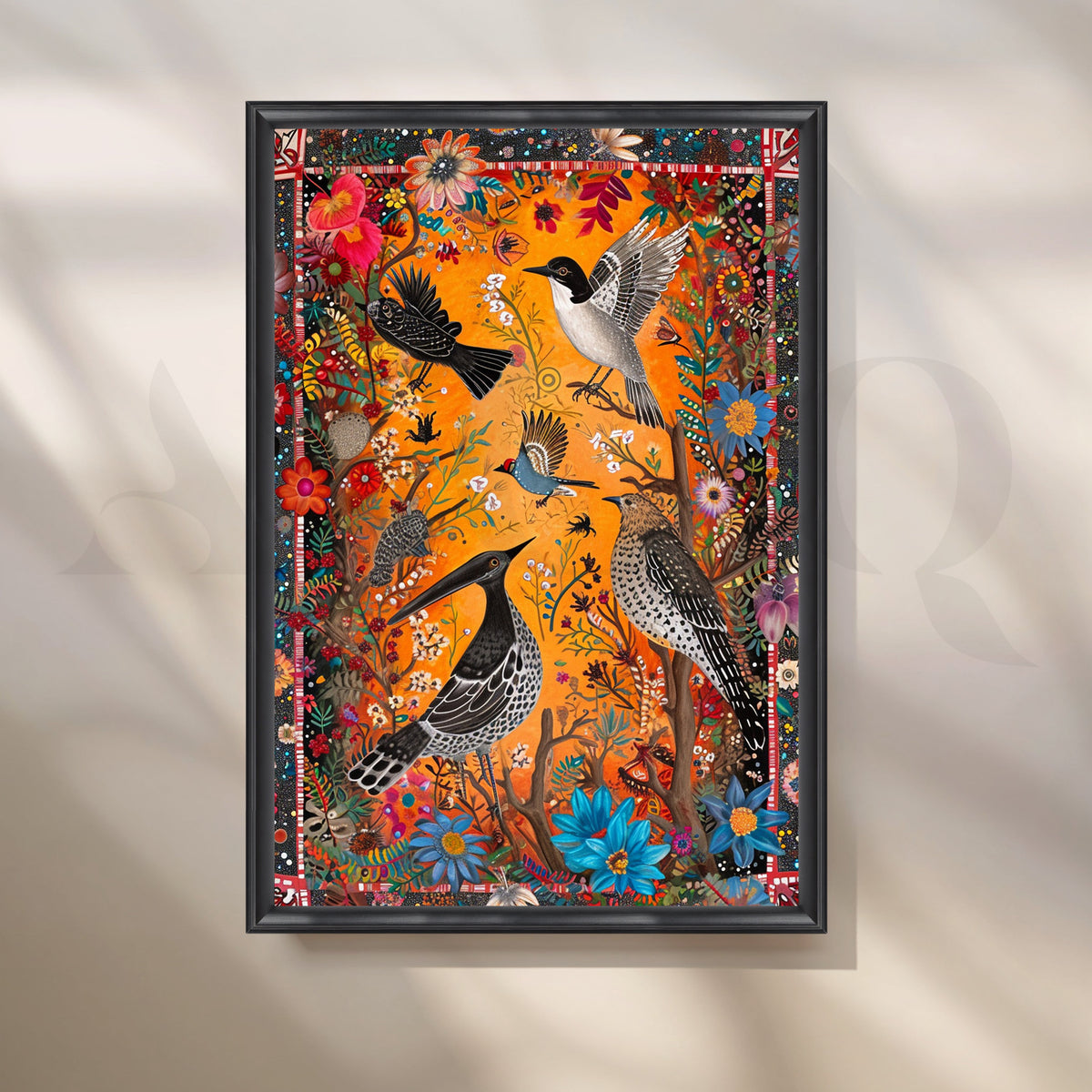 Folk Birds of India Canvas Artwork – Asha Art Studio – Image 3