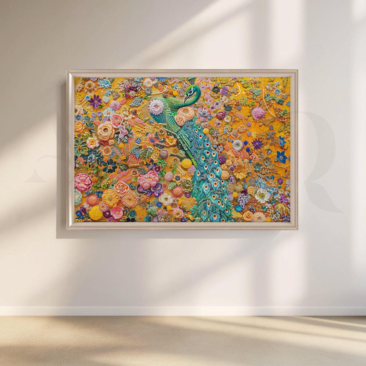 Floral Symphony Peacock Canvas Artwork – Asha Art Studio – Image 4