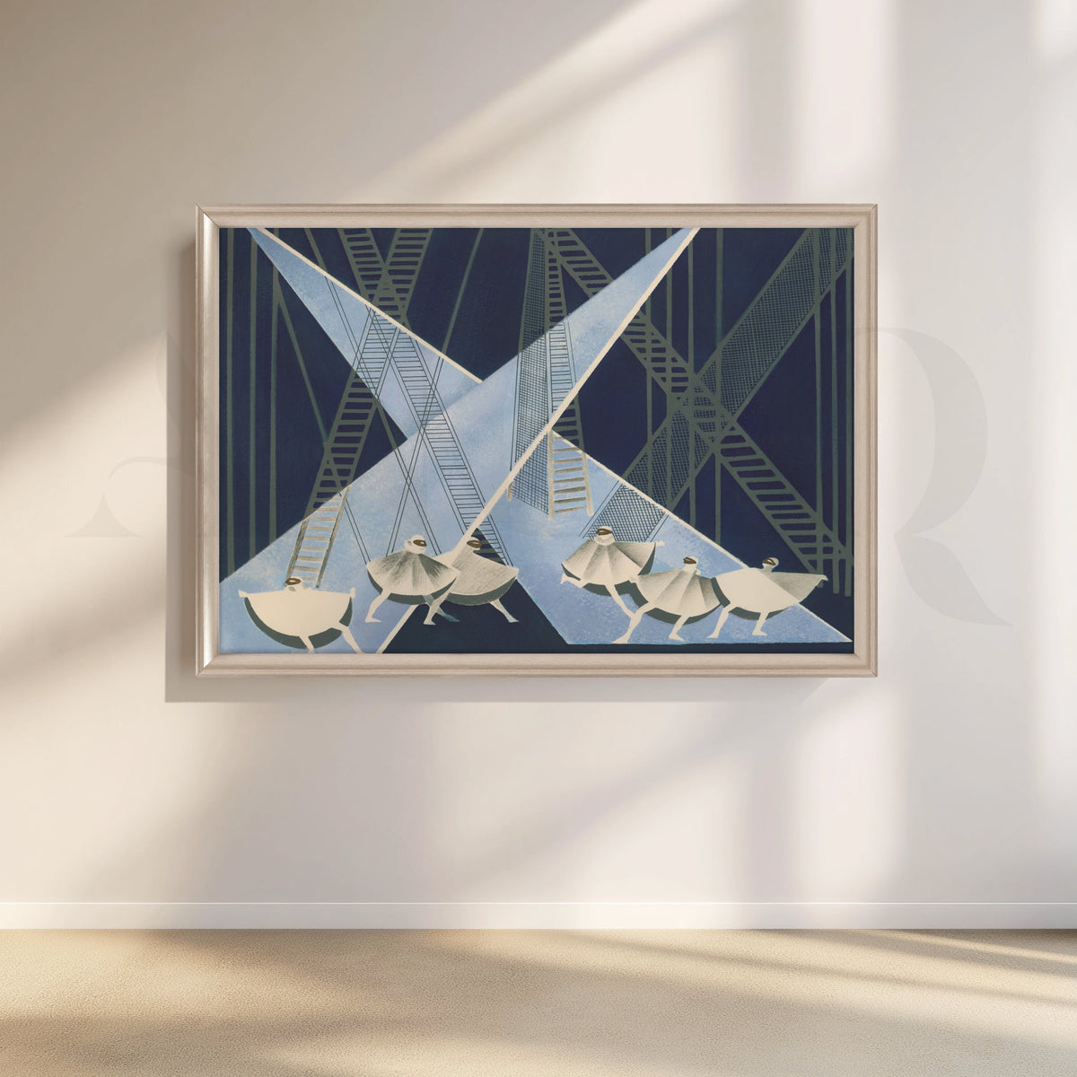 Modern Geometric Dancers Blue Canvas Artwork – Asha Art Studio – Image 4