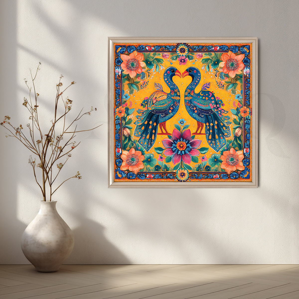 Twin Peacocks of Harmony Canvas Artwork – Asha Art Studio – Image 4