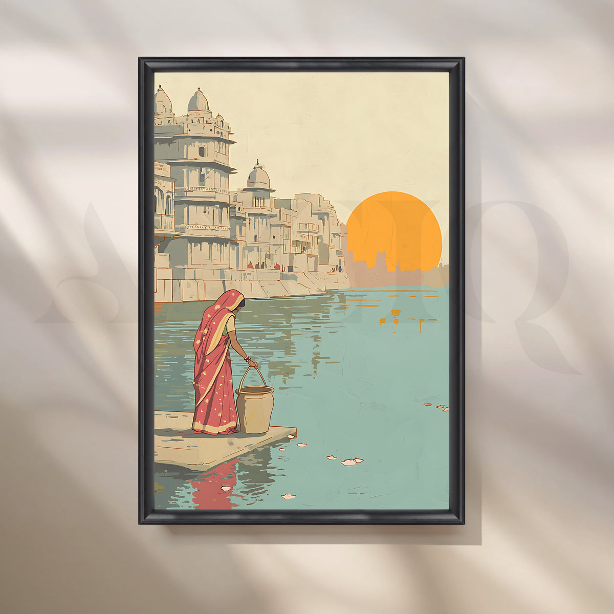 Morning by the Ghats Canvas Artwork – Asha Art Studio – Image 3