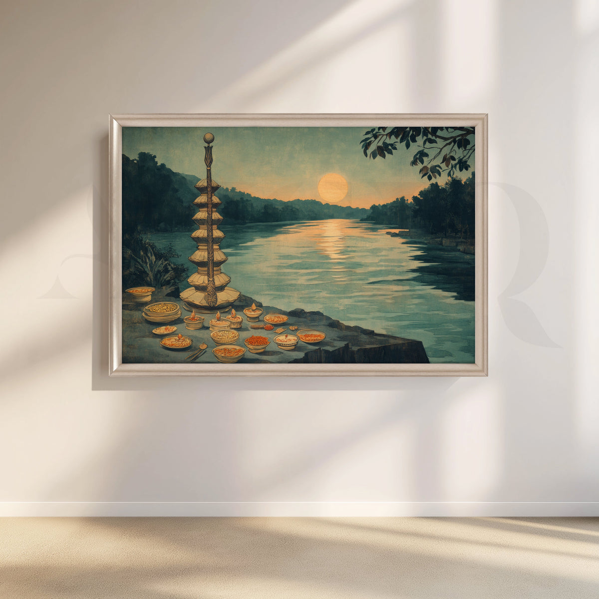 Ganga Aarti Sunset Offering Canvas Artwork – Asha Art Studio – Image 4