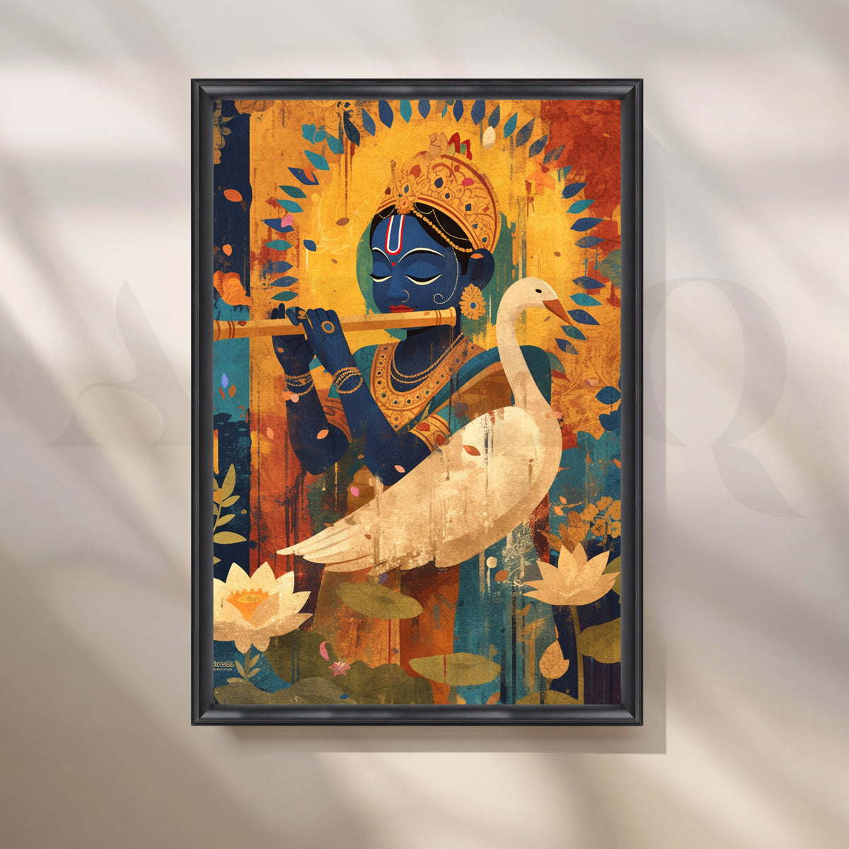 Krishna’s Swan Serenade Canvas Artwork – Asha Art Studio – Image 3