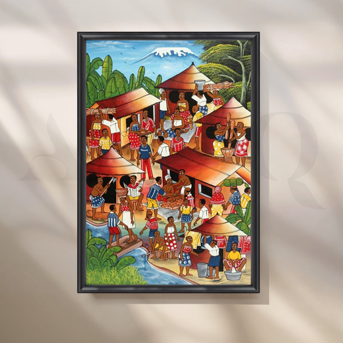Vibrant African Village Market Canvas Artwork – Asha Art Studio – Image 3