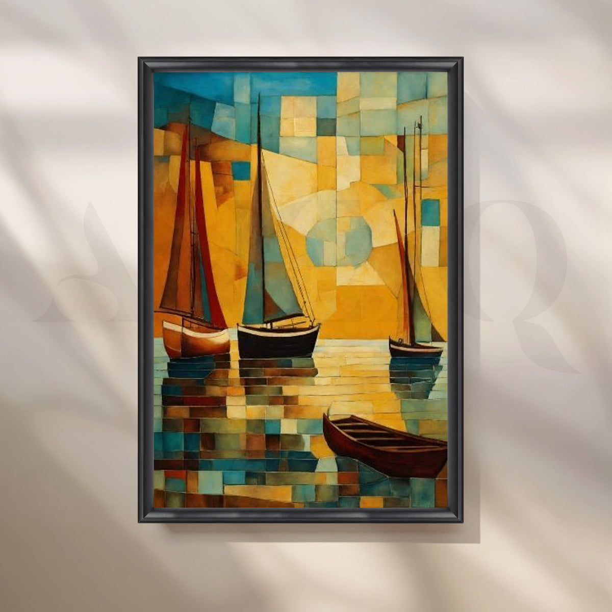 Abstract Sailboats Cubist Coastal Canvas Artwork – Asha Art Studio – Image 3