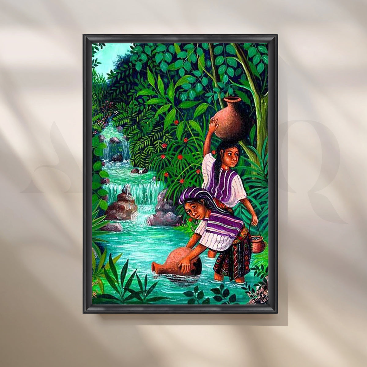 Tropical River Life Folk Canvas Artwork – Asha Art Studio – Image 3