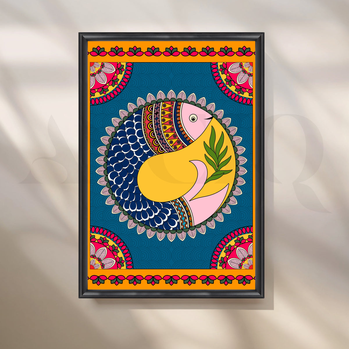Madhubani Fish Harmony Folk Canvas Artwork – Asha Art Studio – Image 3