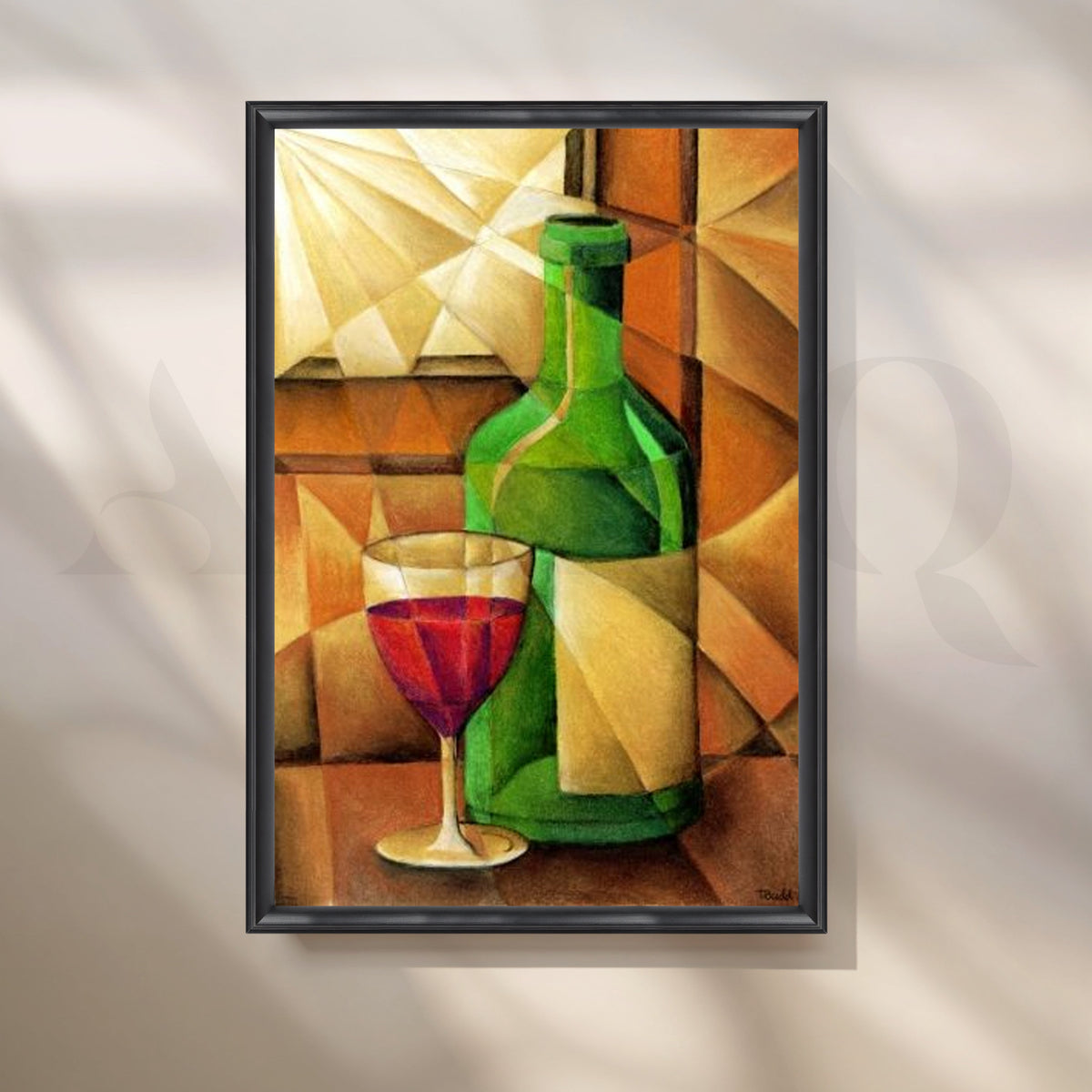 Cubist Wine Bottle Still Life Canvas Artwork – Asha Art Studio – Image 3
