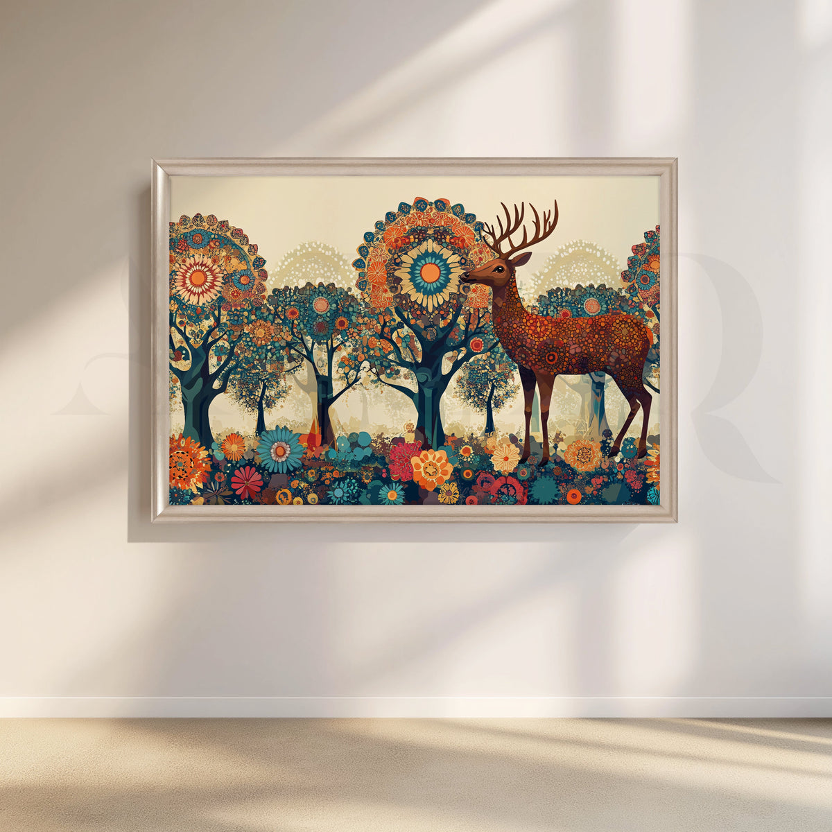 Enchanted Deer in Floral Forest Canvas Artwork – Asha Art Studio – Image 4