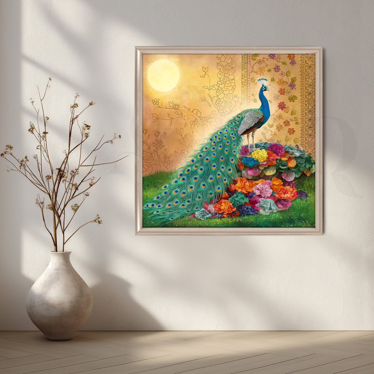 Morning Glory Peacock Canvas Artwork – Asha Art Studio – Image 4