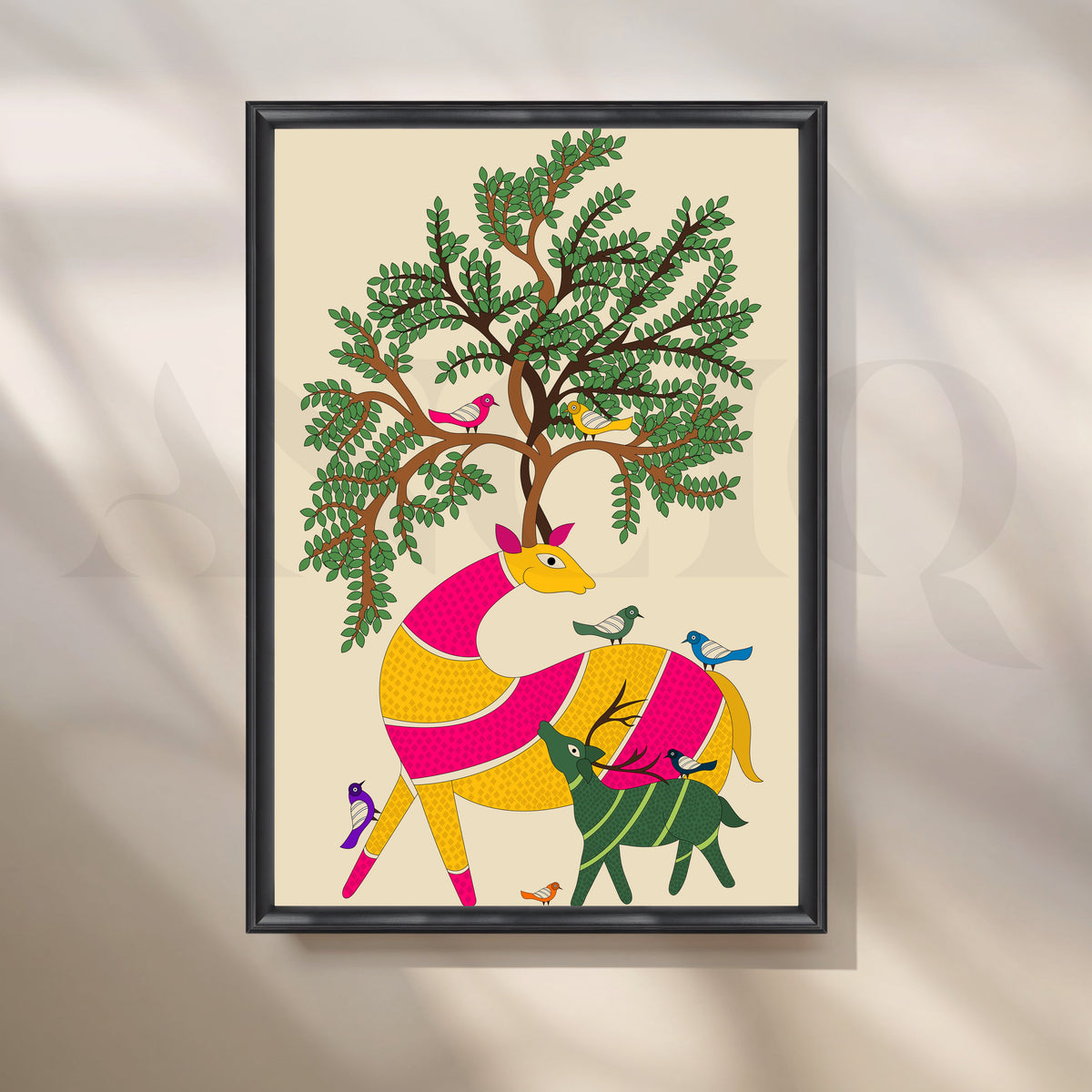 Gond Style Deer Family Under Tree Artwork – Asha Art Studio – Image 3